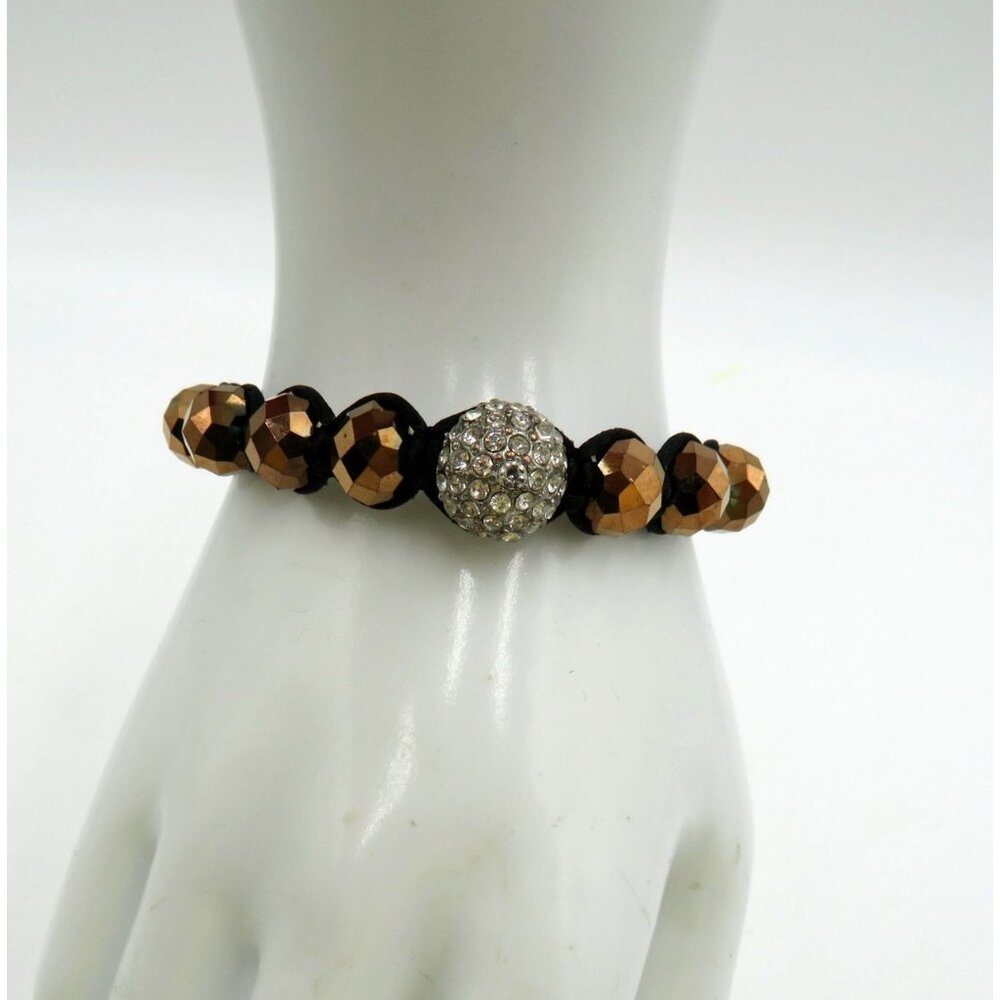 Shamballa Macrame Beaded Bracelet Adjustable Bronze Beads Pave Crystal